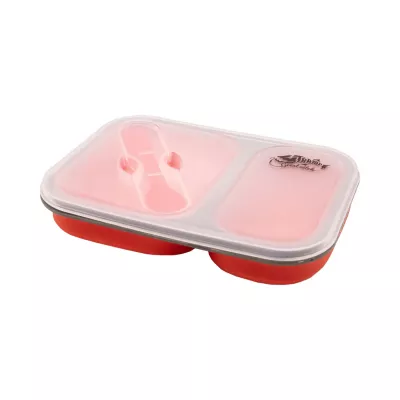 Контейнер TRAMP складаний силіконовий 2 відділи з кришкою защіпкою 900мл  (з ложкою-виделкою) , Помаранчевий