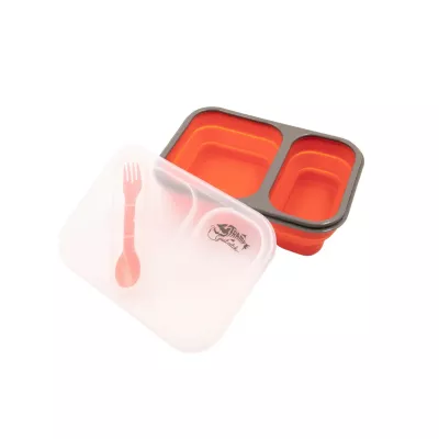 Контейнер TRAMP складаний силіконовий 2 відділи з кришкою защіпкою 900мл  (з ложкою-виделкою) , Помаранчевий