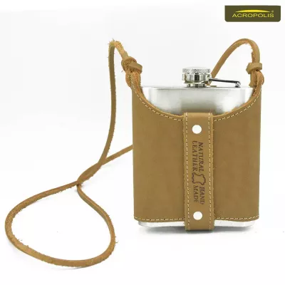 Фляга металева в шкіряному чохлі «Я полюю на гриби» Acropolis ФЛ-1г