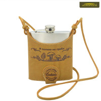 Фляга металева в шкіряному чохлі «Я полюю на гриби» Acropolis ФЛ-1г