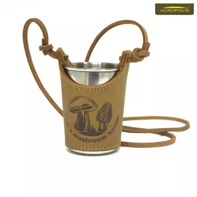 Чарка сувенірна велика в шкіряному чохлі «I am a mushroom hunter» Acropolis SHB-1g