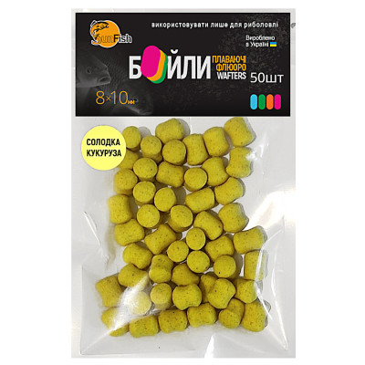 Бойли Плаваючі Флюоро SunFish Wafters Солодка кукурудза 8x10mm 50шт Бойли Плаваючі Флюоро SunFish Wafters Солодка кукурудза 8x10mm 50шт