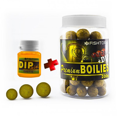 Бойли насадочні FISHTORIA Premium Boilies 14.18.20мм 200гр + DIP 20мл Екзотик Бойли насадочні FISHTORIA Premium Boilies 14.18.20мм 200гр + DIP 20мл Екзотик