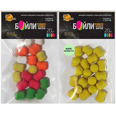 Набір бойлів SunFish Wafters 8x10mm 20шт Ананас масляна кислота + 20шт Мікс квітів (SF222644) Набір бойлів SunFish Wafters 8x10mm 20шт Ананас масляна кислота + 20шт Мікс квітів (SF222644)