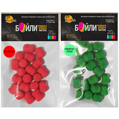 Набір бойлів SunFish Wafters 8x10mm 20шт Полуниця + 20шт Індійські спеції (SF222662) Набір бойлів SunFish Wafters 8x10mm 20шт Полуниця + 20шт Індійські спеції (SF222662)