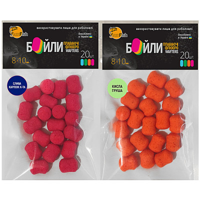 Набір бойлів SunFish Wafters 8x10mm 20шт Слива Капроїк Кислота + 20шт Кислая груша (SF222647) Набір бойлів SunFish Wafters 8x10mm 20шт Слива Капроїк Кислота + 20шт Кислая груша (SF222647)