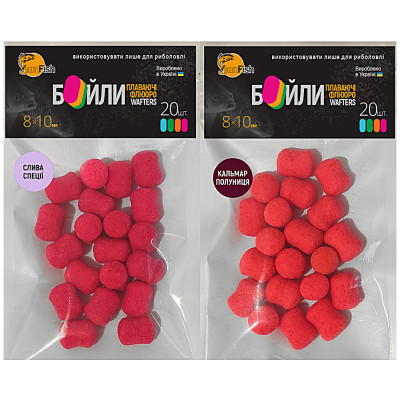 Набір бойлів SunFish Wafters 8x10mm 20шт Слива Спеції + 20шт Кальмар Полуниця (SF222649) Набір бойлів SunFish Wafters 8x10mm 20шт Слива Спеції + 20шт Кальмар Полуниця (SF222649)