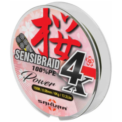 Шнур Sakura SENSIBRAID 4 -150M/0.18мм зелений - SAPLE40010.18-GRE Шнур Sakura SENSIBRAID 4 -150M/0.18мм зелений - SAPLE40010.18-GRE